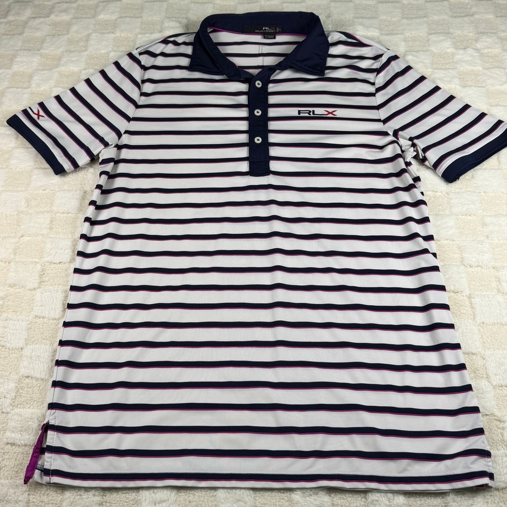 RLX Ralph Lauren Golf Polo Shirt Mens L Striped‎ Performance Athletic